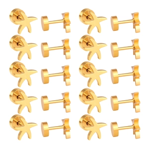 Set of 20 golden stainless steel starfish labret stud earrings for women piercings