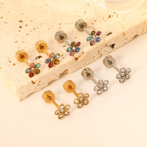 Edelstahl Blumen Ohrstecker Exquisite Bunte Zirkon Mini Schraubverschluss Piercing Für Frauen Elegant Einfach Mode
