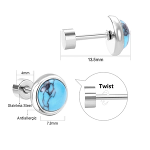 Detailed dimensions of turquoise screw back earrings in durable stainless steel material