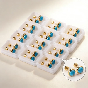 Stainless Steel Stud Earrings Blue Synthetic Turquoise Round Geometric Minimalist Twist Screw Back Jewelry For Women