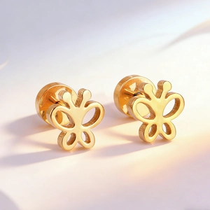Butterfly Flower Stud Earrings Stainless Steel Gold Plated Zircon Screw Back Minimalist Antiallergic Jewelry For Women