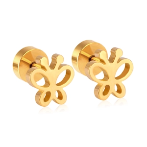 Minimalist hollow butterfly stud earrings in gold-plated stainless steel with flat back