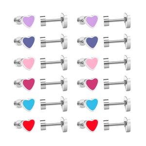Edelstahl Herz Ohrstecker Schraubverschluss Emaille Bunte Herz Piercing Schmuck Für Frauen Mädchen Anti Allergie