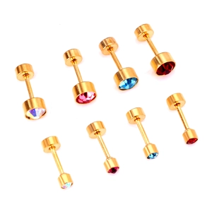 Set of 8 gold stainless steel stud earrings featuring colorful cubic zirconia crystals