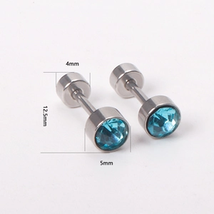 Macro view of blue crystal stud earring dimensions showing 5mm gem and 12.5mm length