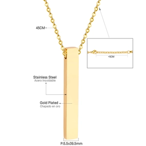 Gold plated stainless steel necklace with a vertical bar pendant on a minimalist chain