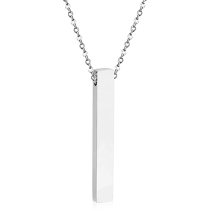 Minimalist silver stainless steel bar pendant necklace with polished mirror finish and O-chain