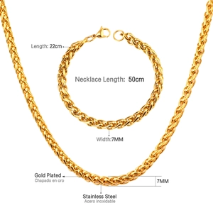 Detailed view of 7mm gold plated stainless steel chain necklace and bracelet dimensions
