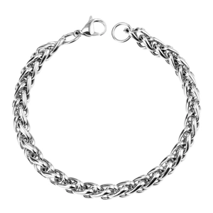 Men's 7mm silver stainless steel wheat link chain bracelet with lobster clasp