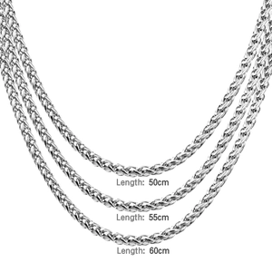 Heavy 7mm stainless steel wheat chain necklace available in 50cm, 55cm, and 60cm lengths