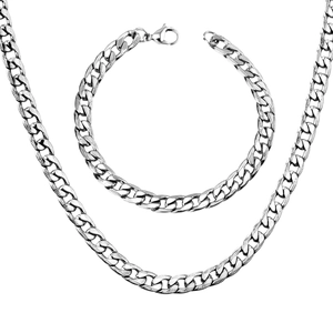 Silbernes Edelstahl-Panzerketten-Set mit 8mm Halskette und Armband für Herren