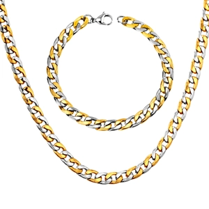 Curb Chain Halskette Und Armband Schmuck Edelstahl Vergoldet Hip Hop Stil Für Herren Mode Robuster Trendiger Punk Accessoire