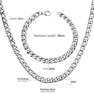 8mm Edelstahl Panzerketten Set mit 60cm Halskette und 22cm Armband Maßen im Detail