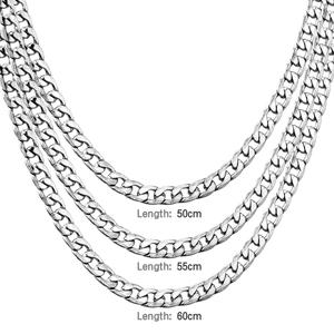 8mm Herren Gliederkette aus Edelstahl in Silber, Set mit 50cm 55cm und 60cm Längenoptionen