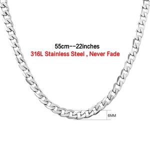 Detail einer 6mm breiten 316L Edelstahl-Panzerkette mit einer Länge von 55cm für Herren