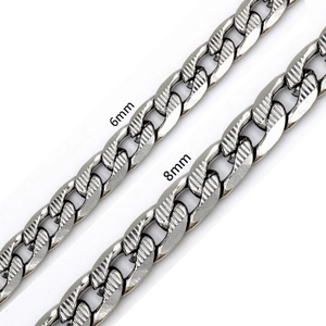 Herren 6mm und 8mm Gliederketten aus Edelstahl in Silber mit vertikaler Streifenstruktur