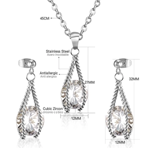 Detailed size specifications for teardrop cubic zirconia necklace and earrings set