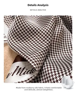 Close-up of houndstooth mulberry silk scarf showing smooth texture and fine details
