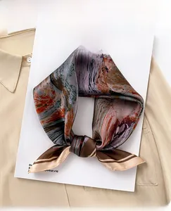 Detailed texture of oil painting style mulberry silk scarf with marbled pattern
