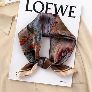 Mulberry Satin Square Scarf Abstract Oil Painting Art Print Lightweight Elegant Hair Accessory Neck Wrap For Women