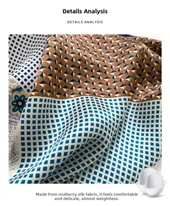 Detailed close-up of mulberry silk scarf showing fine texture and geometric patterns