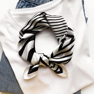 Elegant Square Scarf Mulberry Satin Striped Geometric Print Fashion Small Neck Hair Scarf For Women Office Lady Accessory