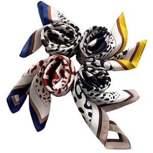 Fashionable leopard print silk scarves in four colors with smooth satin texture finish