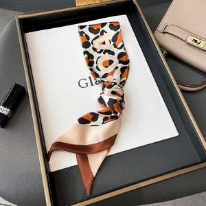 Fashionable leopard print skinny silk scarf with bold letters for neck or bag