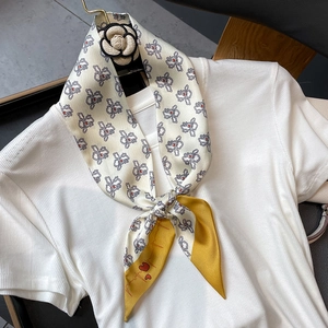 Narrow Long Twilly Scarf Faux Satin Floral Rabbit Heart Pattern Hair Band Bag Accessory Elegant Ribbon For Women