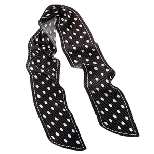 French style polka dot pleated skinny scarf in black and white for women's hair or neck