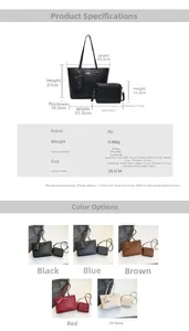 Guide des tailles montrant les dimensions du grand cabas et de la petite pochette