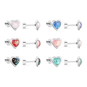Set di orecchini a cuore colorati con finitura in pietra e chiusura a vite piatta