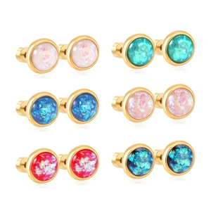 Orecchini a Bottone in Acciaio Inossidabile Cuore Tondo Mano di Hamsa Strass Multicolore Gioielli Moda Donna