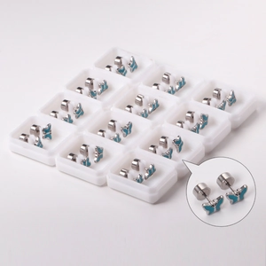 12 pairs of butterfly stud earrings in silver finish and teal enamel with gift boxes