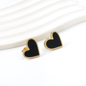 Boucles d'oreilles cœur élégantes en acier inoxydable doré et noir pour femmes
