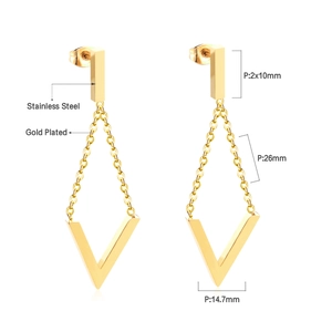Boucles d'oreilles minimalistes en acier inoxydable doré avec pendentif géométrique en V
