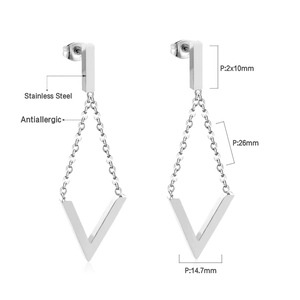 Boucles d'oreilles hypoallergéniques en acier inoxydable avec V géométrique et chaînes