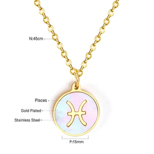 Collier pendentif Poissons avec chaîne dorée de 45cm et disque en acier inoxydable