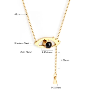 Detail showing 45cm gold-plated stainless steel evil eye pendant necklace dimensions