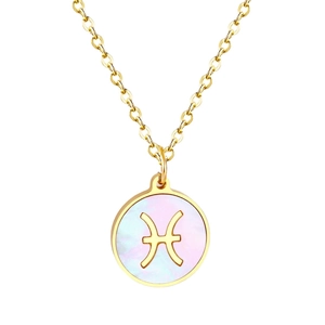 Collier signe du zodiaque Poissons en or avec incrustation de nacre et chaîne fine