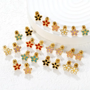 Orecchini a Bottone in Acciaio Inossidabile Margherita Fiore Corona Stella Cuore Libellula per Donna Ipoallergenico Vite Oro Argento Gioielli