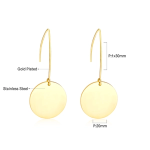 Detailed dimensions of gold plated stainless steel V-hook round pendant earrings