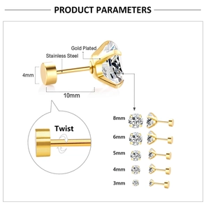 Tableau détaillé des boucles d'oreilles en acier inoxydable doré à fermoir à vis