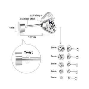 Ensemble de boucles d'oreilles en acier inoxydable avec zircons et fermoir à vis