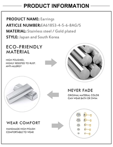 Détail de cinq tailles de boucles d'oreilles rondes en zircone et acier doré