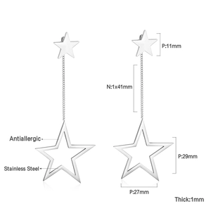Détails de boucles d'oreilles étoiles en acier avec dimensions et propriétés du matériau