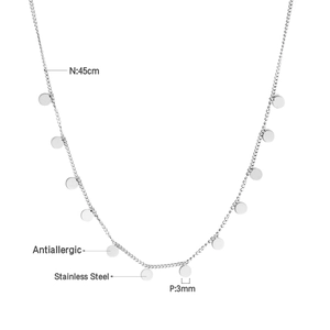 Polished stainless steel 45cm necklace with small 3mm silver disk charms detail