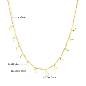 Detail of gold plated stainless steel necklace with crescent charms, length 45cm