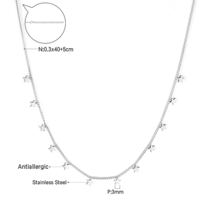 Antiallergic stainless steel necklace with small star pendants and silver tassel chain