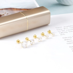 Lot de 5 paires de puces d'oreilles en acier doré et zircons cubiques ronds blancs